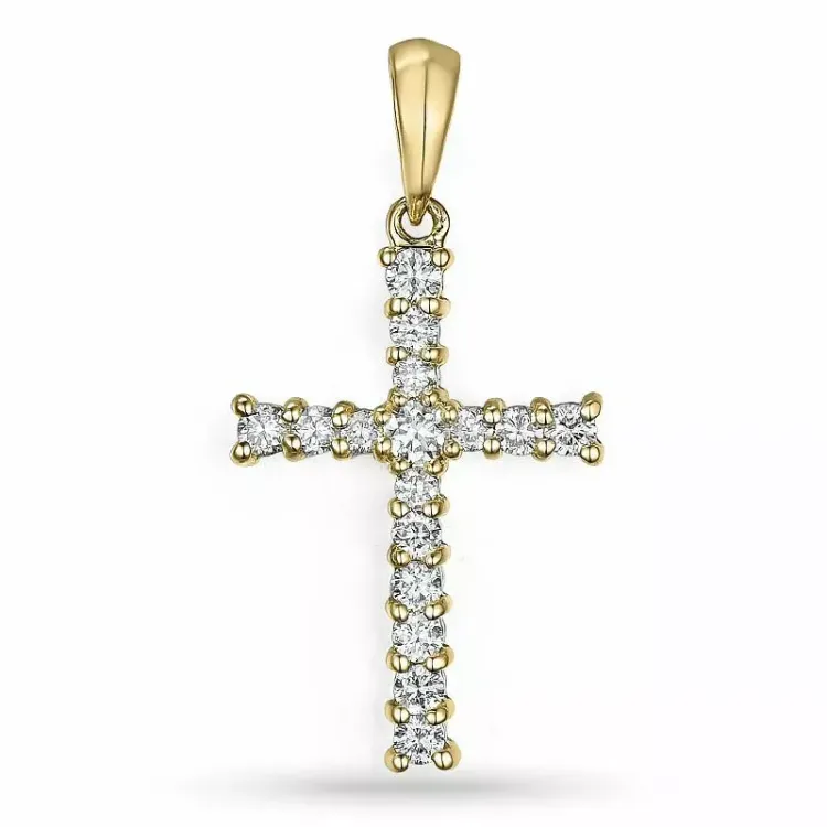 kors diamant anheng i 9 karat gull 0,28 ct