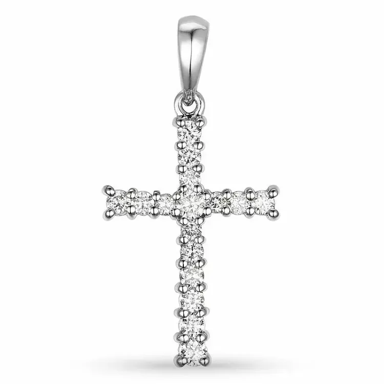 kors diamant anheng i 9 karat hvitt gull 0,28 ct