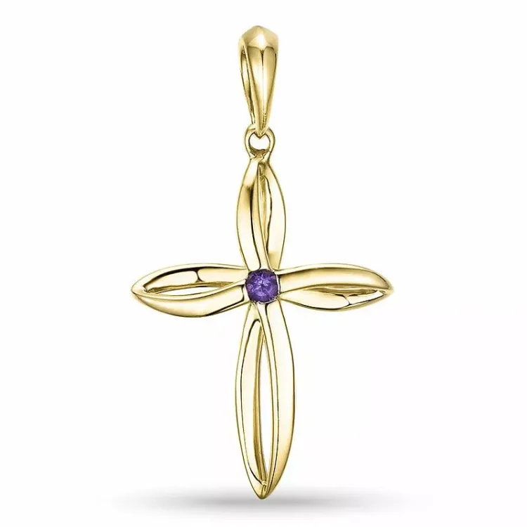 kors ametyst anheng i 9 karat gull 0,02 ct