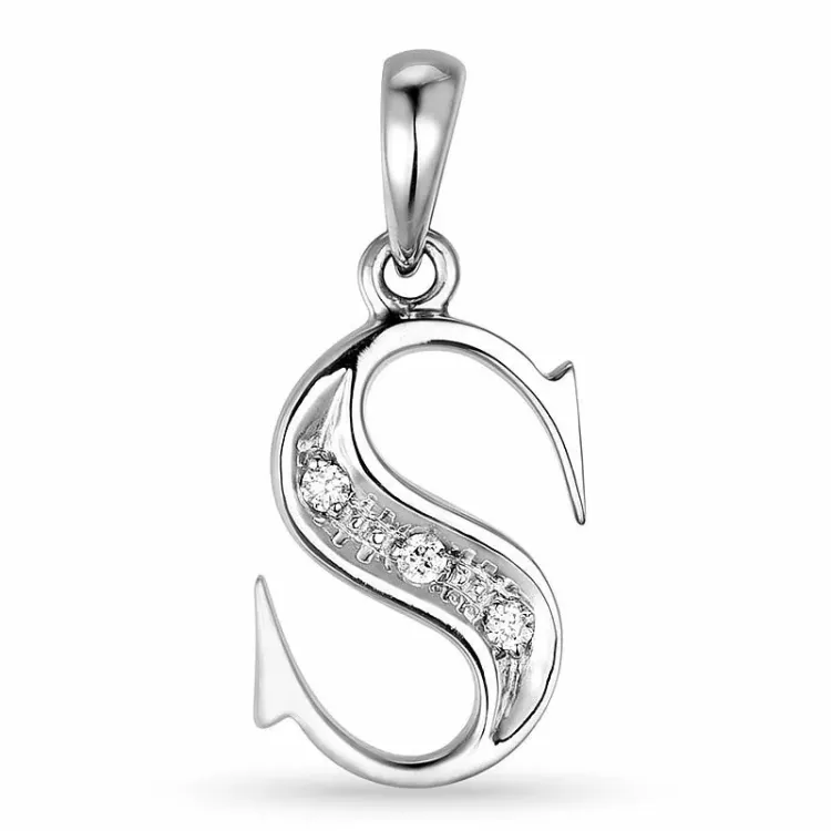 bokstav s diamant anheng i 9 karat hvitt gull 0,02 ct