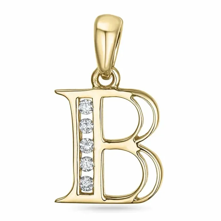 bokstav b diamant anheng i 9 karat gull 0,05 ct