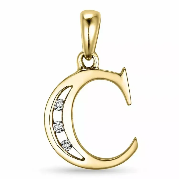 bokstav c diamant anheng i 9 karat gull 0,03 ct