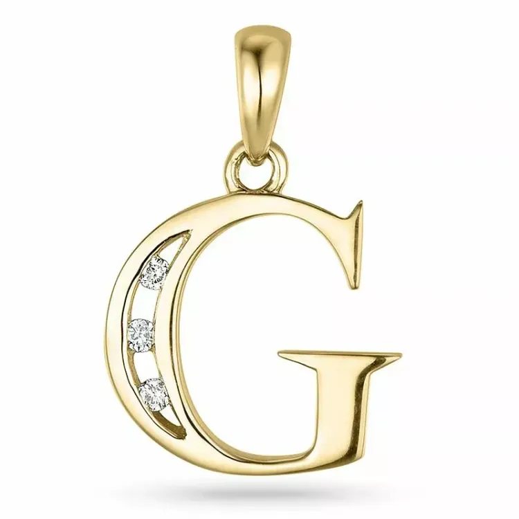 bokstav g diamant anheng i 9 karat gull 0,03 ct