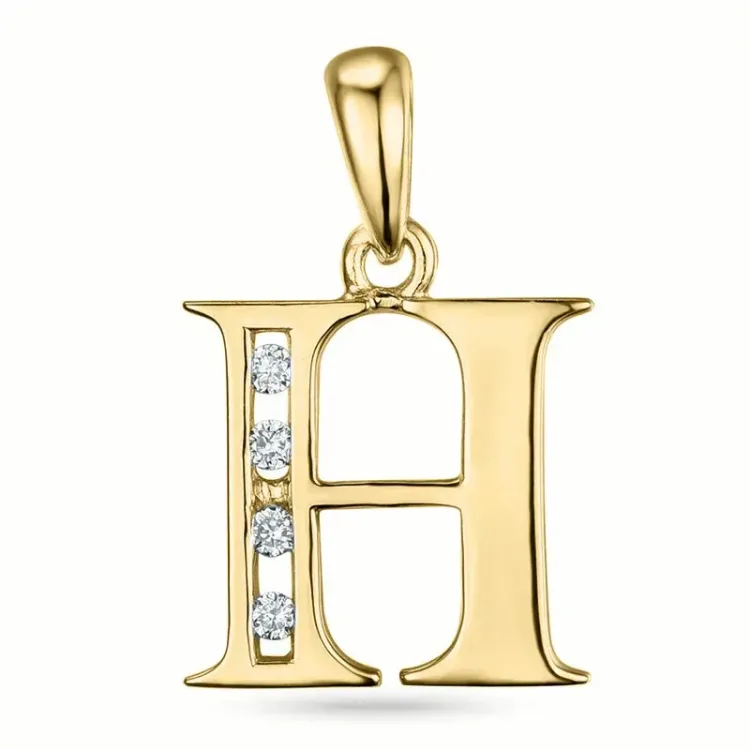 bokstav h diamant anheng i 9 karat gull 0,04 ct