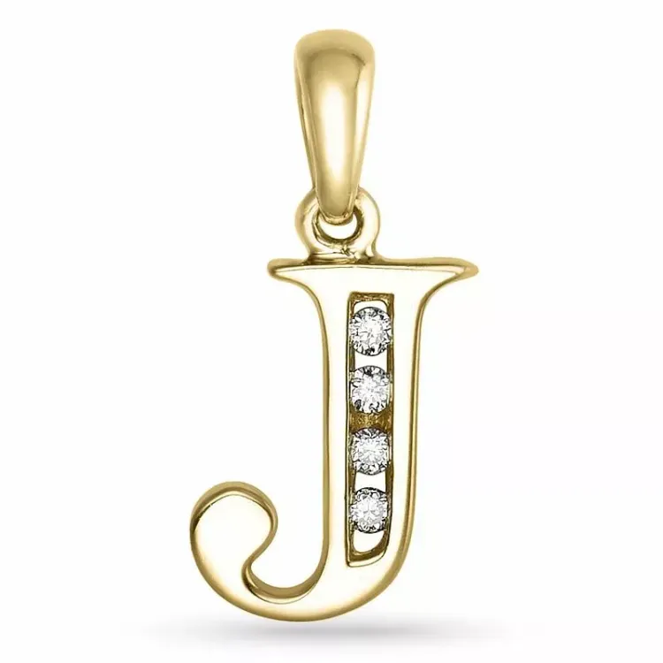 bokstav j diamant anheng i 9 karat gull 0,04 ct