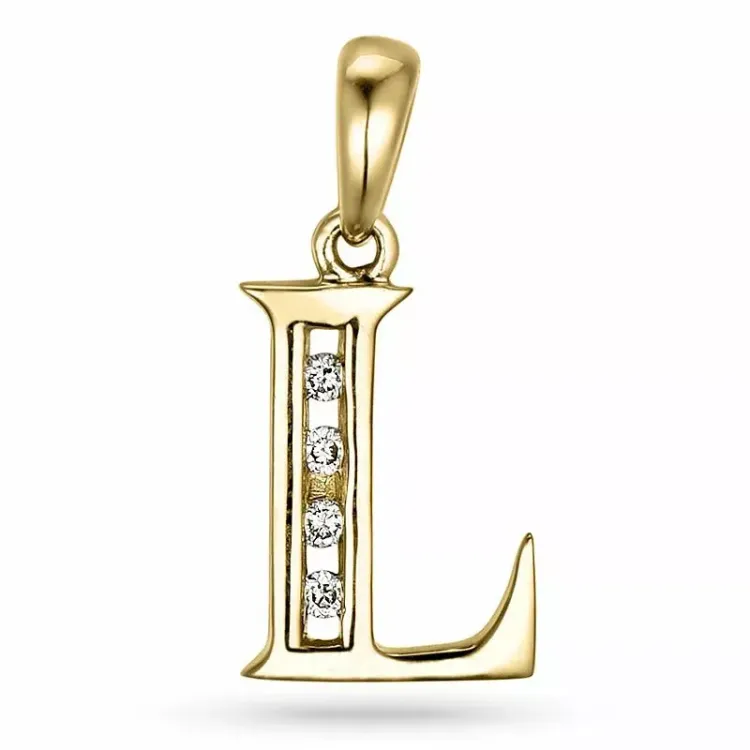 bokstav l diamant anheng i 9 karat gull 0,04 ct
