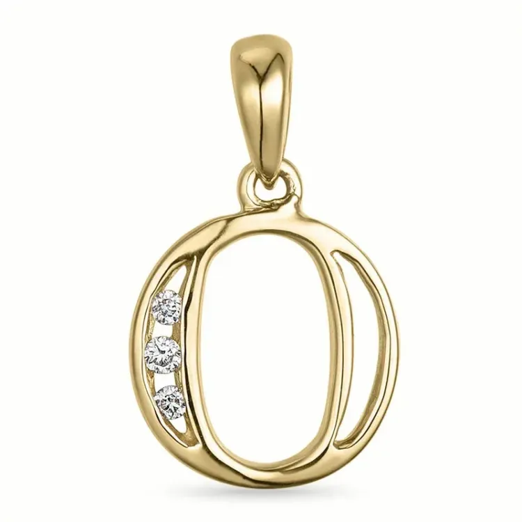 bokstav o diamant anheng i 9 karat gull 0,03 ct