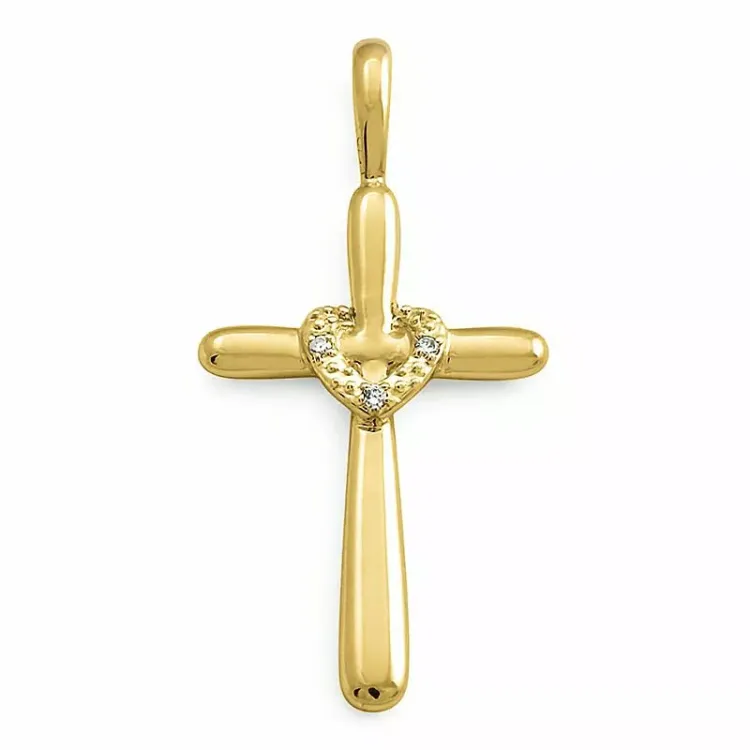 kors diamant anheng i 9 karat gull 0,01 ct