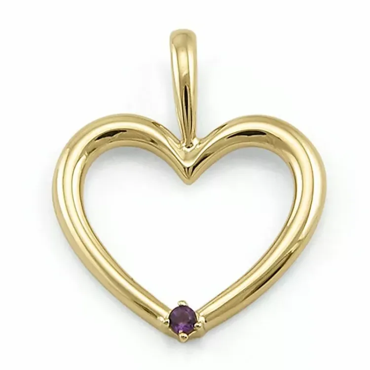 hjerte ametyst anheng i 9 karat gull 0,02 ct ct