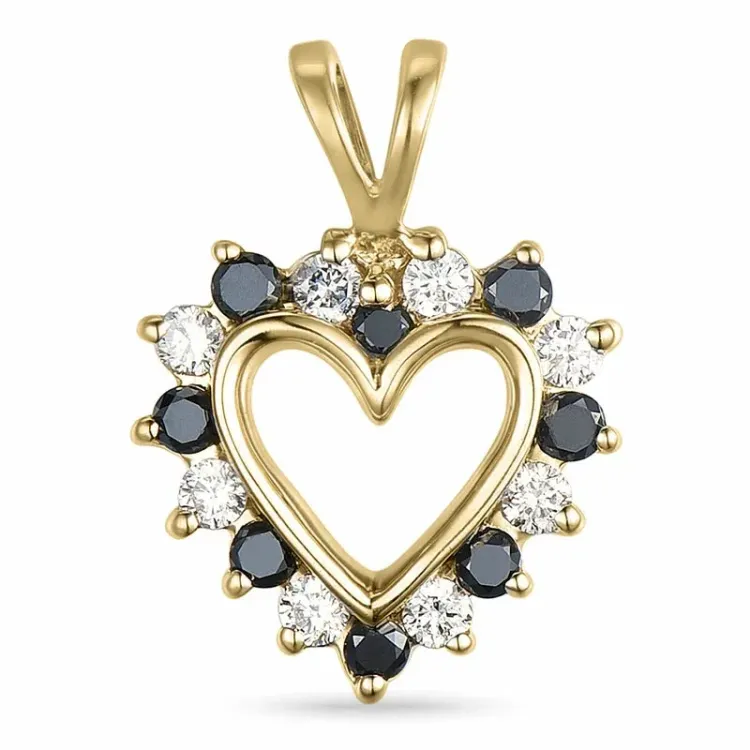 hjerte svart diamant anheng i 9 karat gull 0,13 ct 0,12 ct
