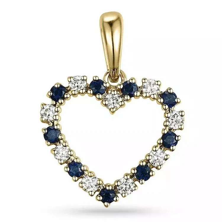 hjerte safir diamantanheng i 9 karat gull 0,20 ct 0,29 ct