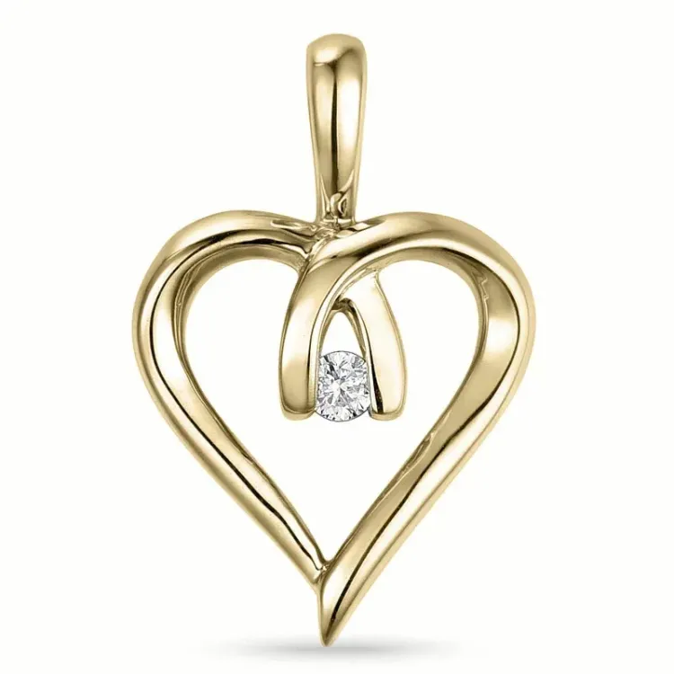 hjerte diamant anheng i 9 karat gull 0,02 ct