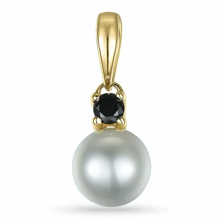 Rundt perle diamantanheng i 9 karat gull 0,05 ct
