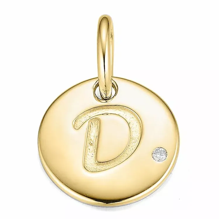 bokstav d diamant anheng i 9 karat gull 0,01 ct