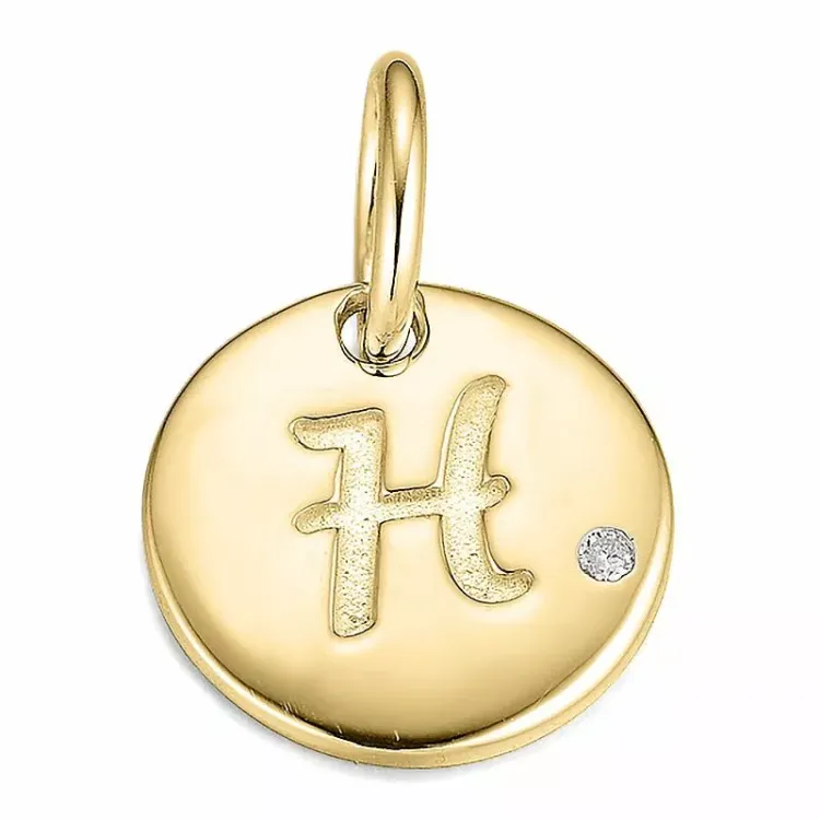 bokstav h diamant anheng i 9 karat gull 0,01 ct