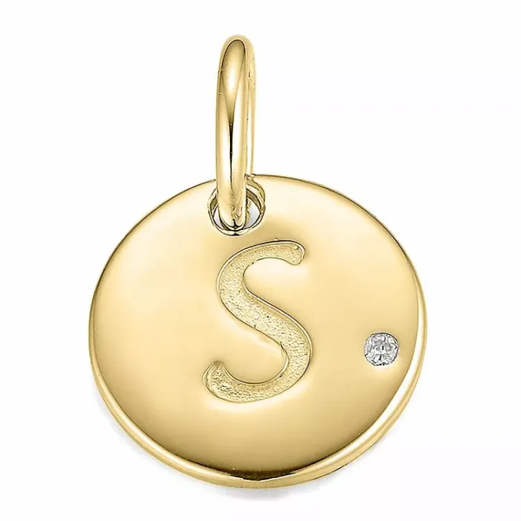 bokstav s diamant anheng i 9 karat gull 0,01 ct