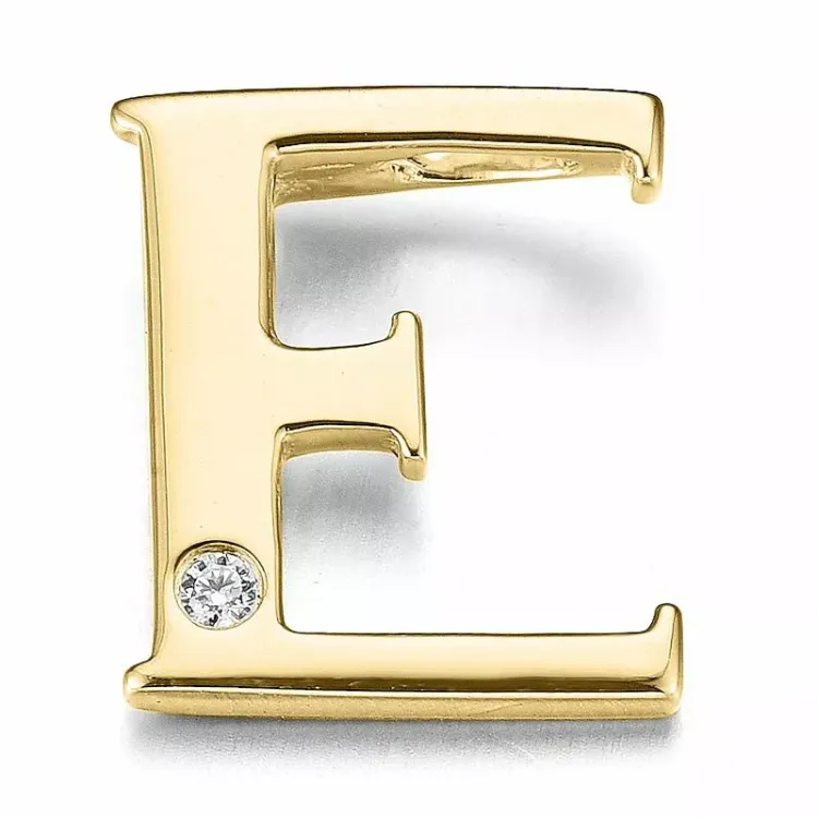 bokstav e diamant anheng i 9 karat gull 0,01 ct