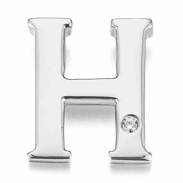 bokstav h diamant anheng i 9 karat hvitt gull 0,01 ct