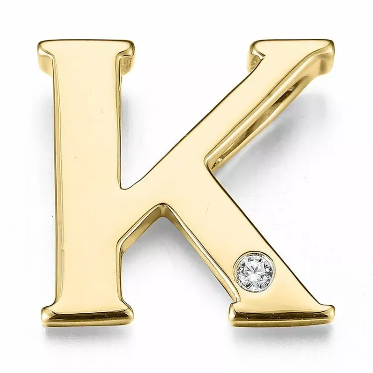 bokstav k diamant anheng i 9 karat gull 0,01 ct