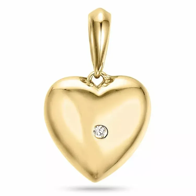 hjerte diamant anheng i 9 karat gull 0,01 ct