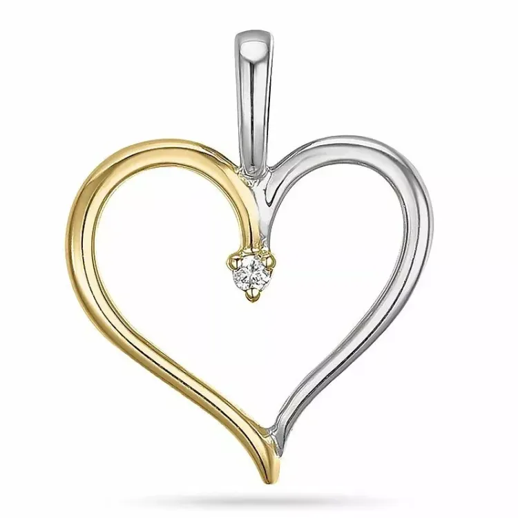 hjerte diamant anheng i 9 karat gull og hvitt gull 0,01 ct