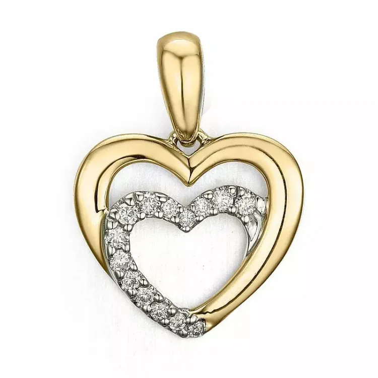 hjerte diamant anheng i 9 karat gull og hvitt gull 0,08 ct