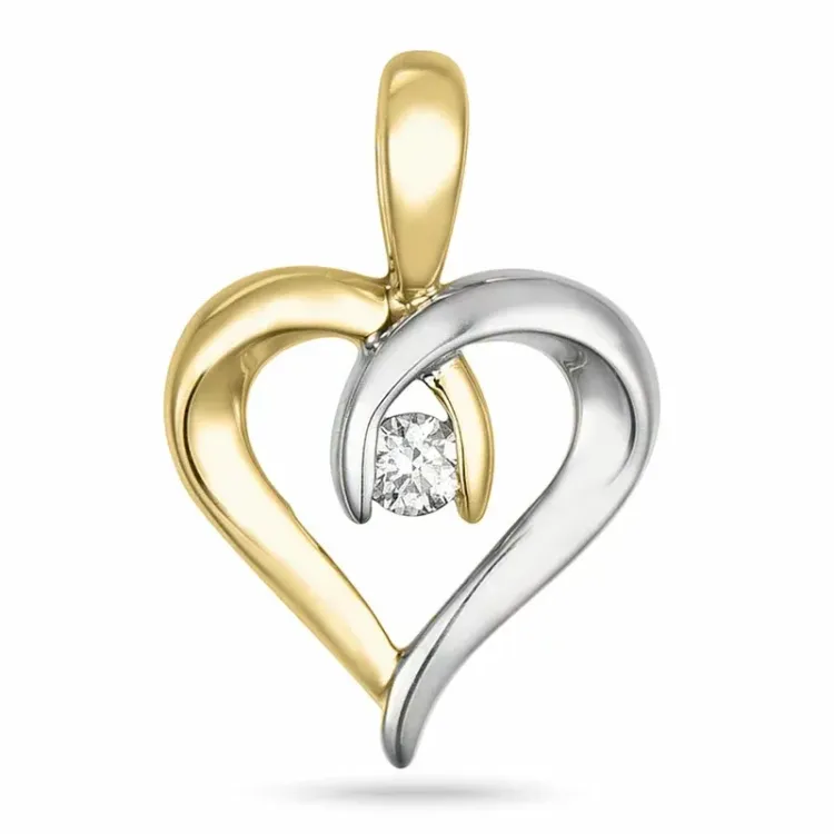hjerte diamant anheng i 8 karat gull og hvitt gull 0,04 ct