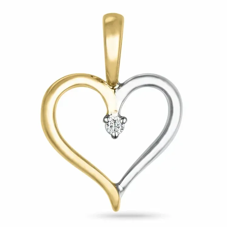 hjerte diamant anheng i 9 karat gull og hvitt gull 0,01 ct