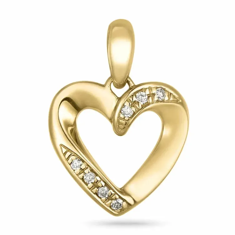 hjerte diamant anheng i 9 karat gull 0,03 ct