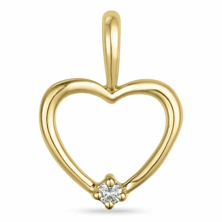 hjerte diamant anheng i 9 karat gull 0,01 ct