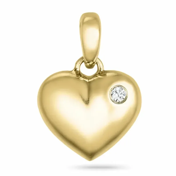 hjerte diamant anheng i 9 karat gull 0,02 ct