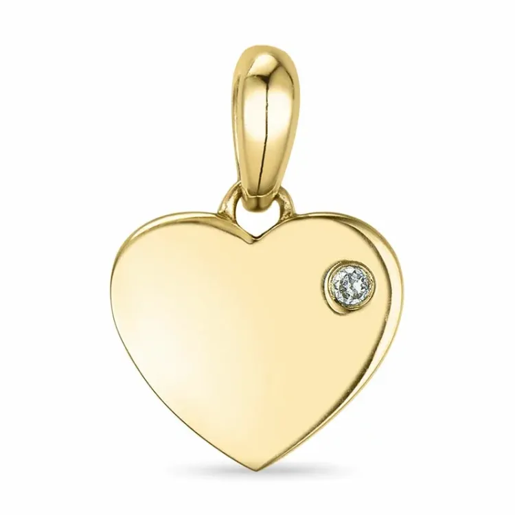 hjerte diamant anheng i 9 karat gull 0,01 ct