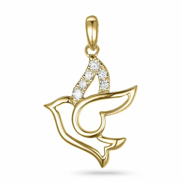fugl diamant anheng i 9 karat gull 0,06 ct