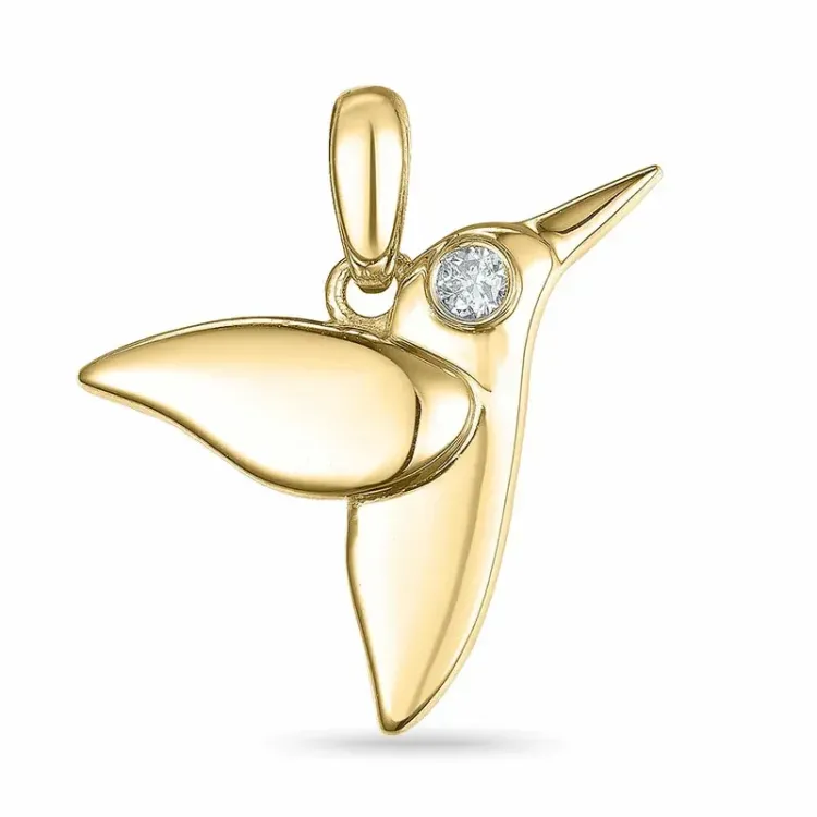 fugl diamant anheng i 9 karat gull 0,02 ct