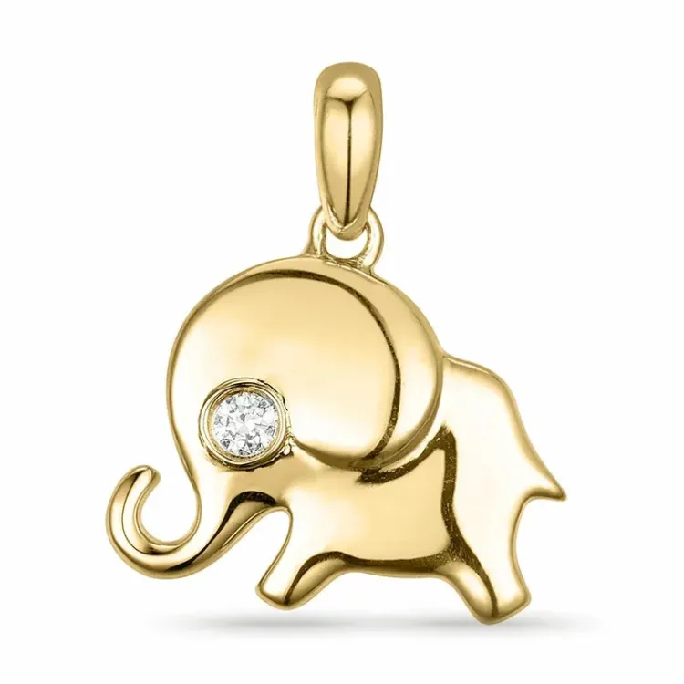 elefant diamant anheng i 9 karat gull 0,02 ct
