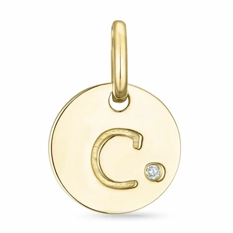 bokstav c diamant anheng i 9 karat gull 0,01 ct