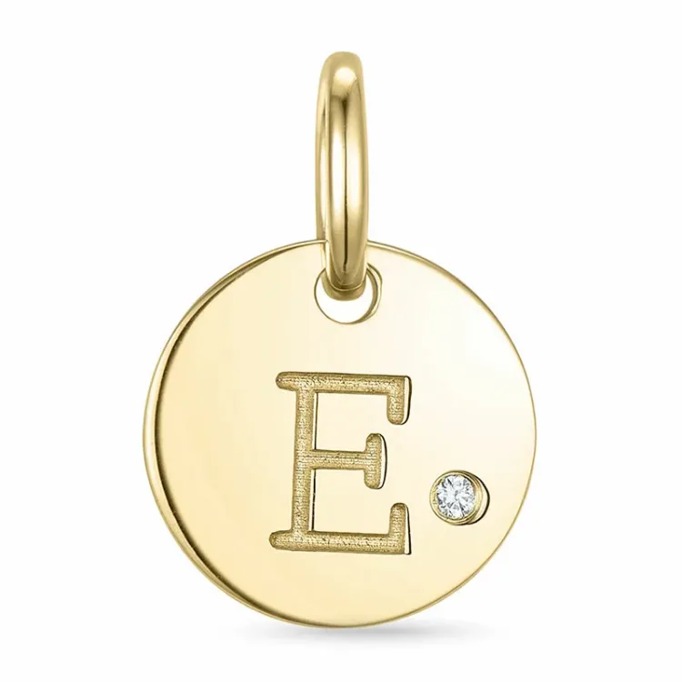 bokstav e diamant anheng i 9 karat gull 0,01 ct