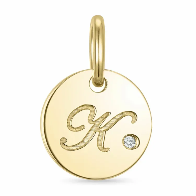 bokstav k diamant anheng i 9 karat gull 0,01 ct