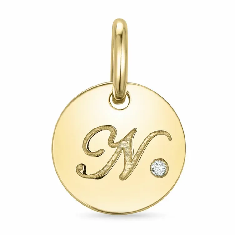 bokstav n diamant anheng i 9 karat gull 0,01 ct
