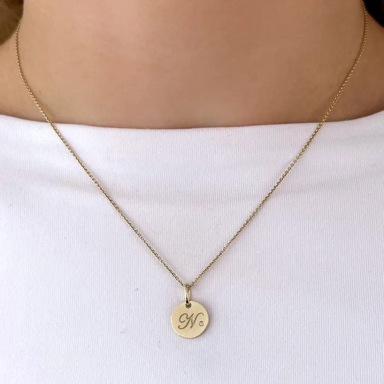 bokstav n diamant anheng i 9 karat gull 0,01 ct