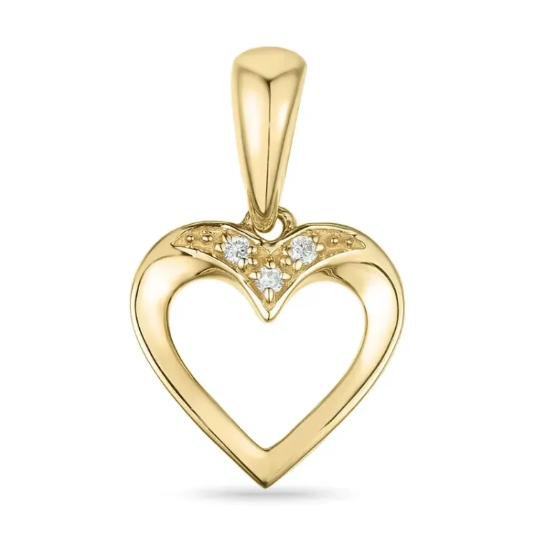 hjerte diamant anheng i 9 karat gull 0,02 ct