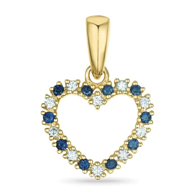 hjerte safir diamantanheng i 9 karat gull 0,08 ct 0,09 ct