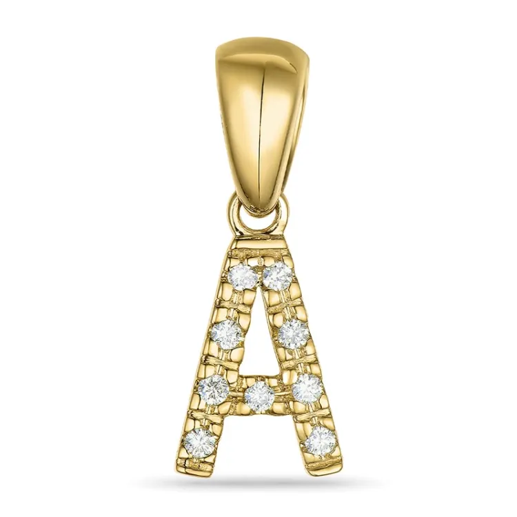 bokstav a diamant anheng i 9 karat gull 0,05 ct
