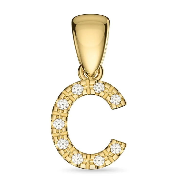bokstav c diamant anheng i 9 karat gull 0,06 ct
