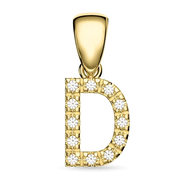 bokstav d diamant anheng i 9 karat gull 0,08 ct