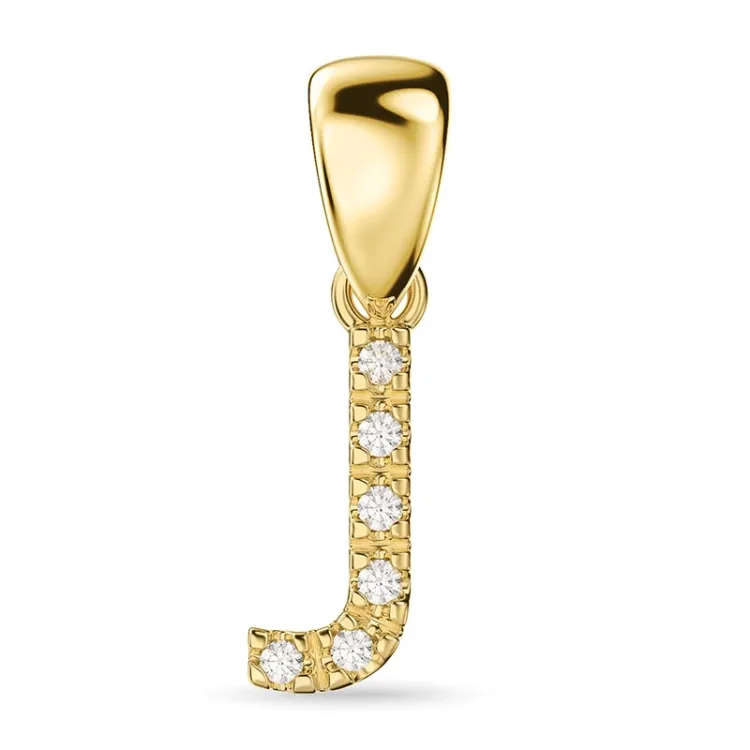 bokstav j diamant anheng i 9 karat gull 0,04 ct