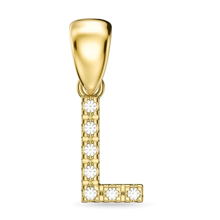 bokstav l diamant anheng i 9 karat gull 0,05 ct