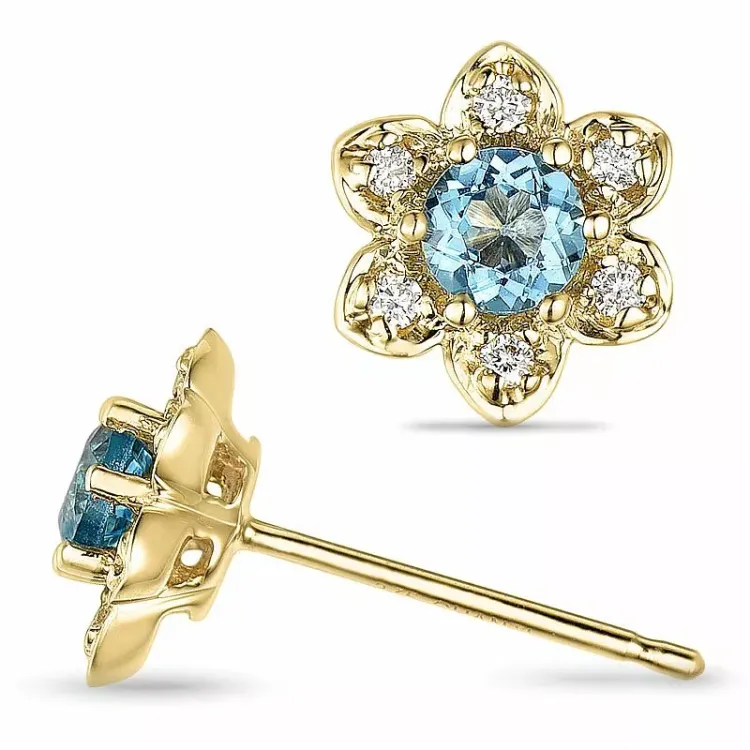 Blomst topas diamantøredobb i 9 karat gull med diamanter og topaser