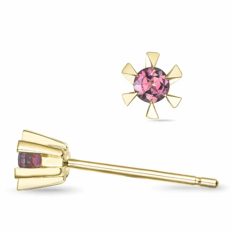 2 x 0,05 ct rosa turmalin solitaireørepynt i 9 karat gull med turmalin