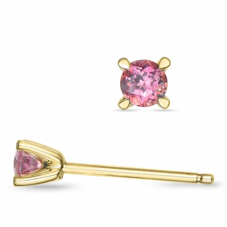 2 x 0,10 ct rosa turmalin solitaireørepynt i 9 karat gull med turmalin